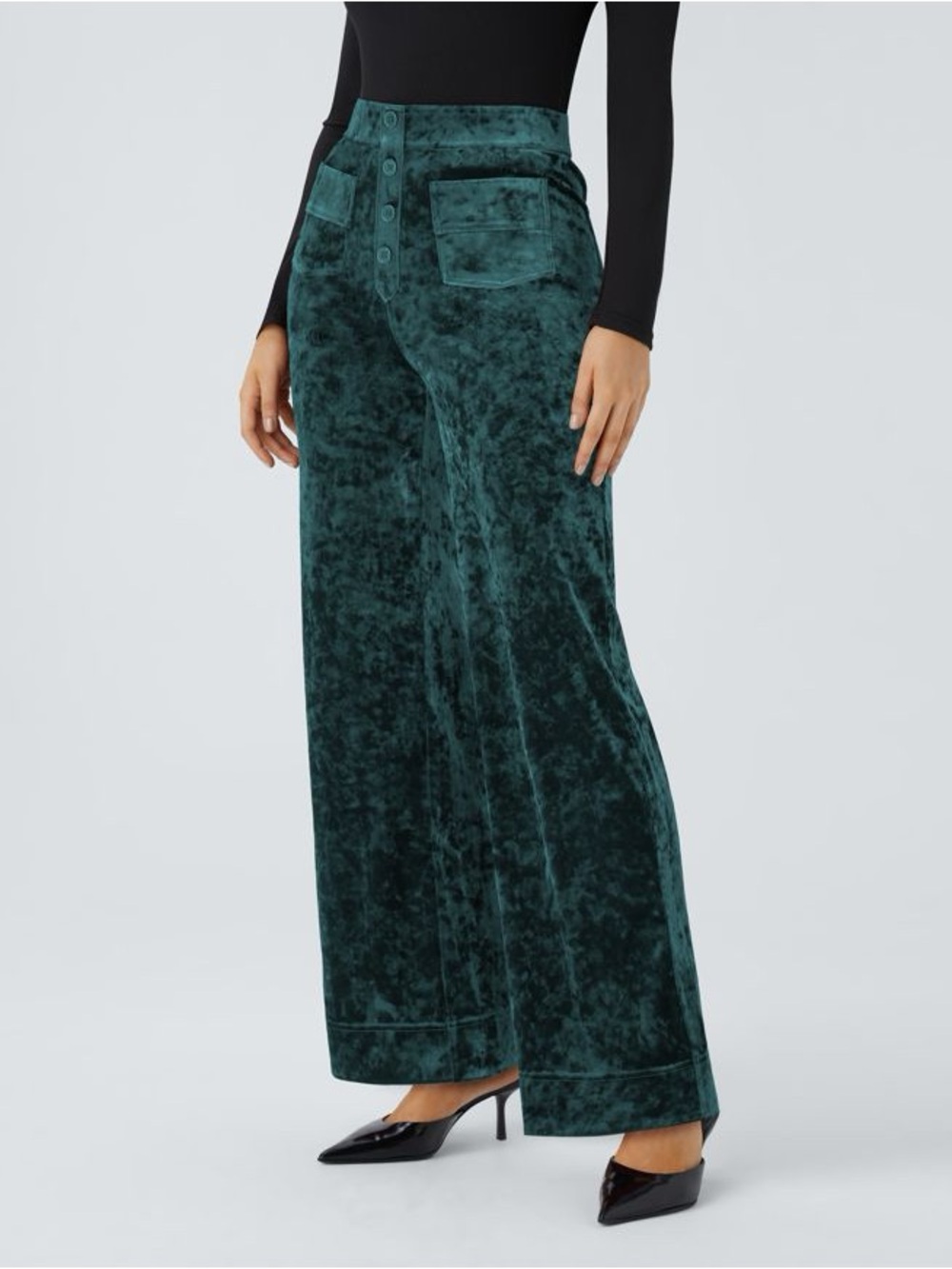 Halara High Waisted Pockets Straight Leg Velvet Casual Pants Small Bistro Green